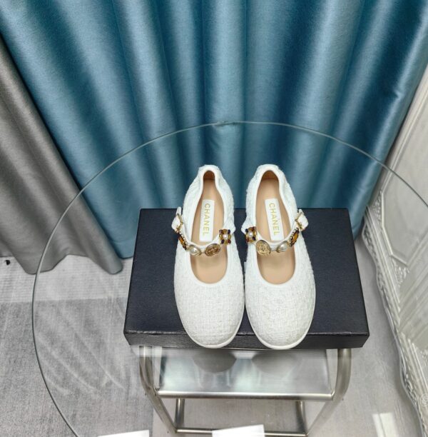 Chanel Tweed Gripoix Pearl Button Mary Jane Flats In Different Colors