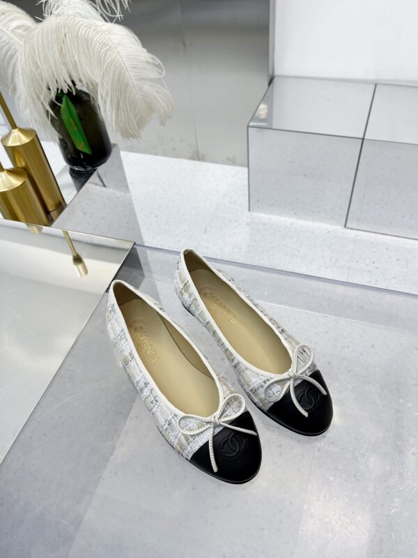 Chanel Woven Ribbon Tweed Cap Toe Bow Ballerina Flats In Different Colors