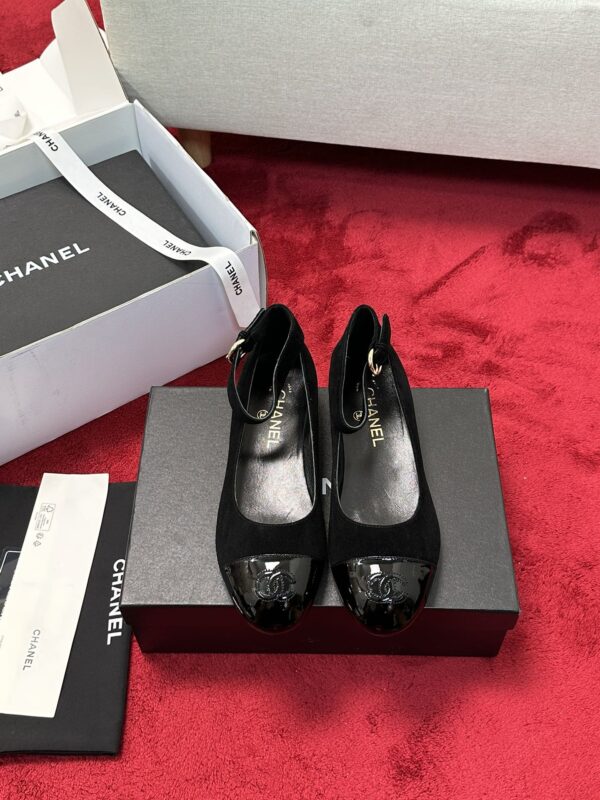 Chanel Black Suede Patent Stitch CC Mary Jane Flats