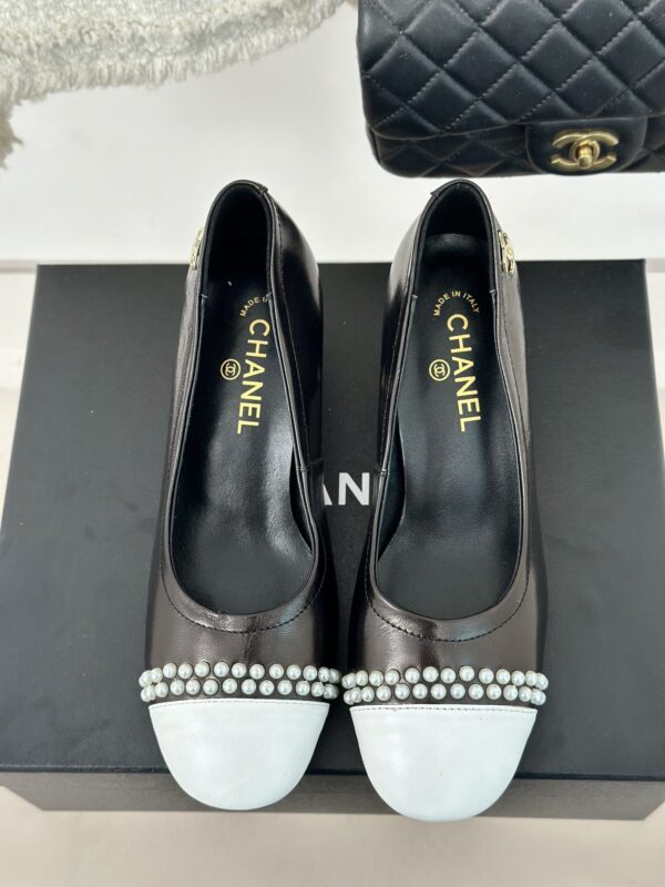 Chanel Patent Leather Faux Pearl Cap Toe Pump Heels In Different Colors