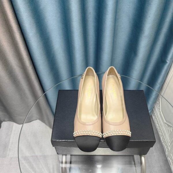 Chanel Patent Leather Pearl Embellished Cap Toe Pump Heels In Different Colors