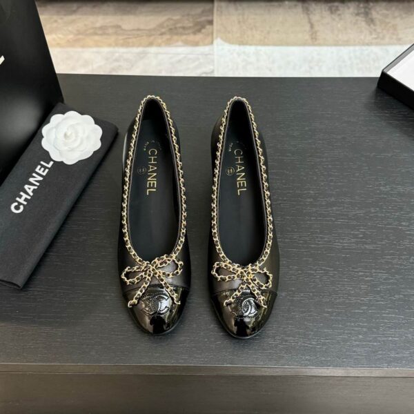 Chanel Chain Bow Cap Toe Ballet Flat Heels In Different Colors