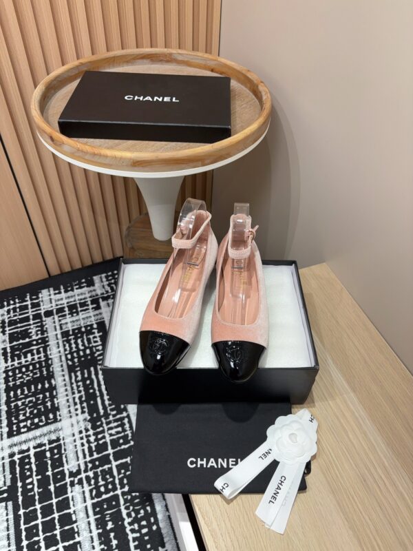 Chanel Velvet & Patent Calfskin CC Cap Toe Ankle Strap Ballerina Flats In Different Colors